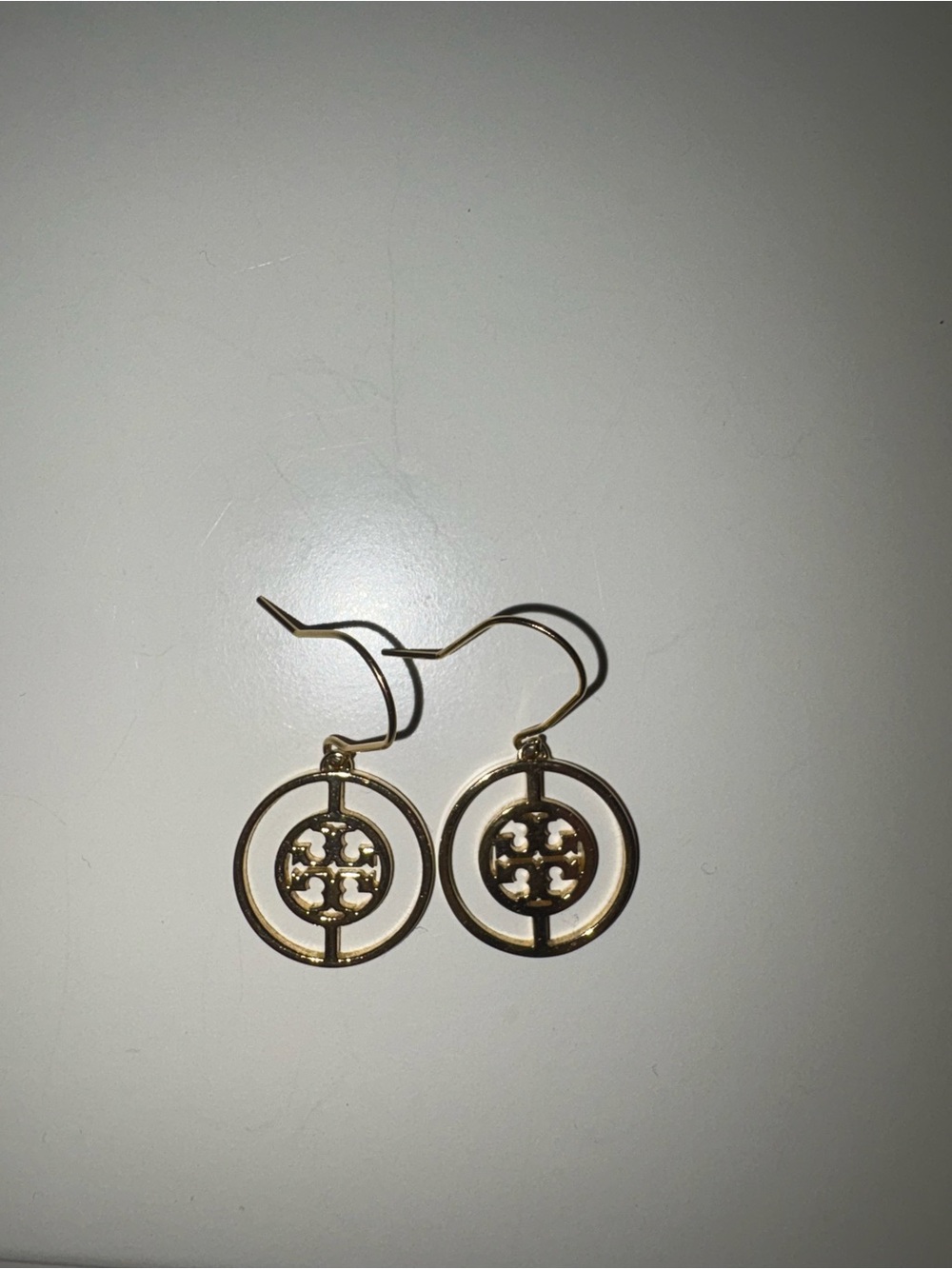 Vintage Tory Burch Gold Round Logo Drop Earrings
